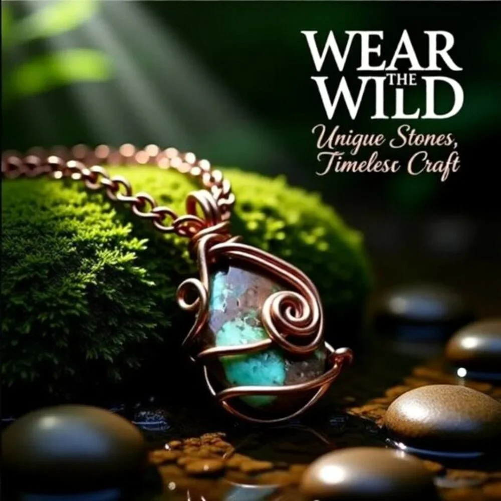 Reversible! Copper Wire Wrap Green Jasper Pendant + 21" Figaro Chain - Handmade - Picture 4 of 14